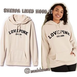 💗VS PINK Ivory Everyday Lounge Sherpa Lined Campus Pullover Hoodie